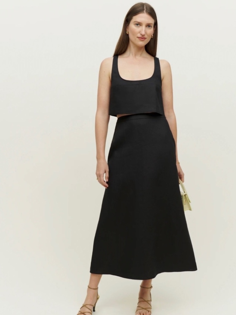 Reformation Black Bias-Cut Midi Skirt